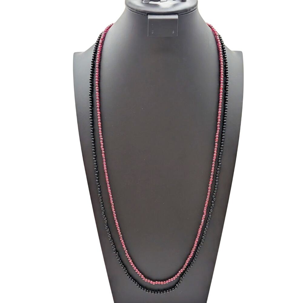 34" Garnet Bead Strand & 35" Black Stone Bead Necklaces